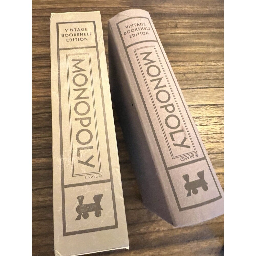 Monopoly Bookshelf Edition - Open Box gray like a book it is vertical